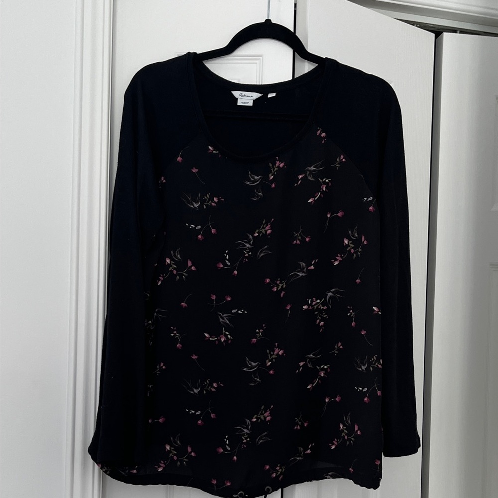 Reitmans Black Long-Sleeve Tee with Pink Floral Print